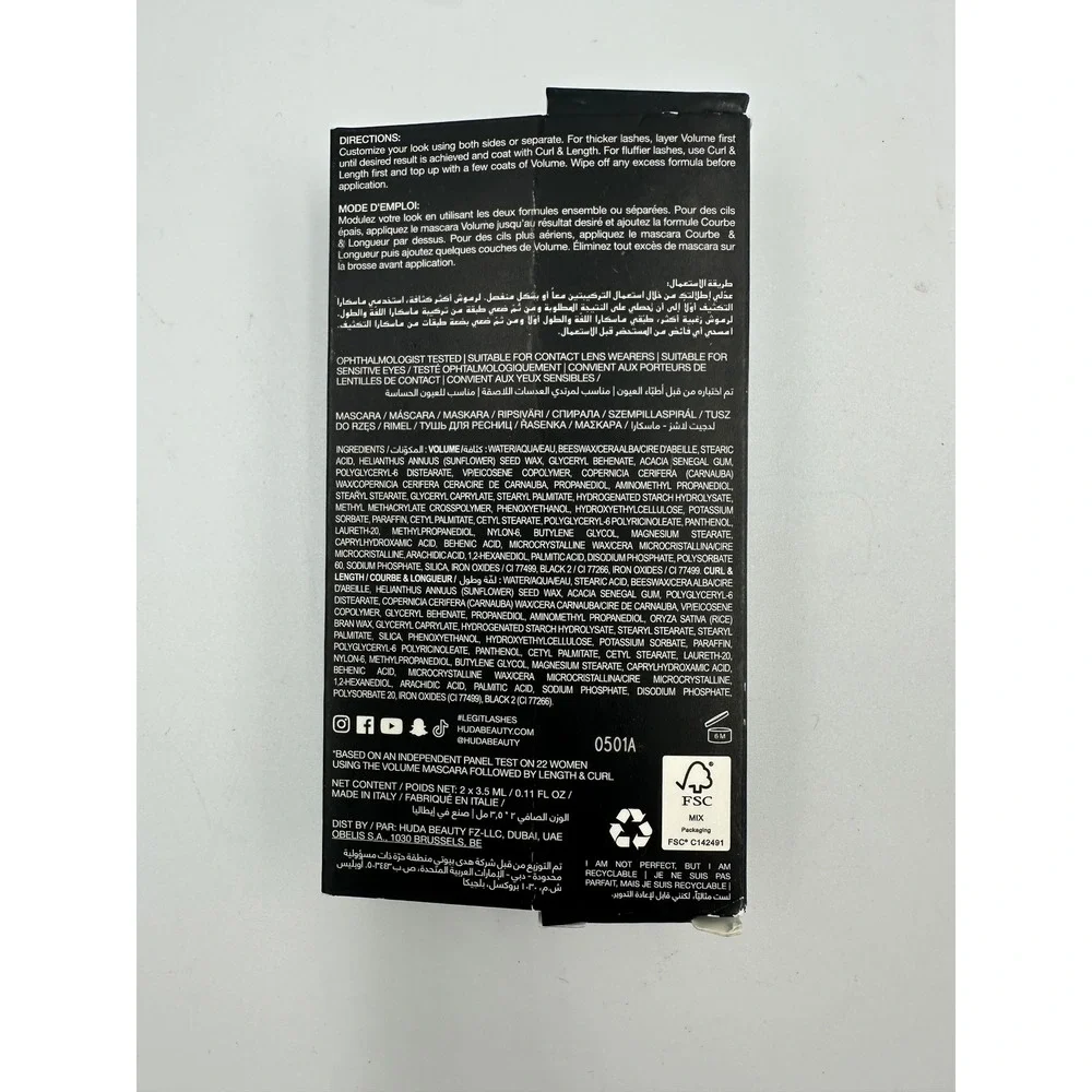 HUDA BEAUTY Legit Lashes Mascara Very Vanta Extreme Black‎ 2-in-1 Volume & Curl